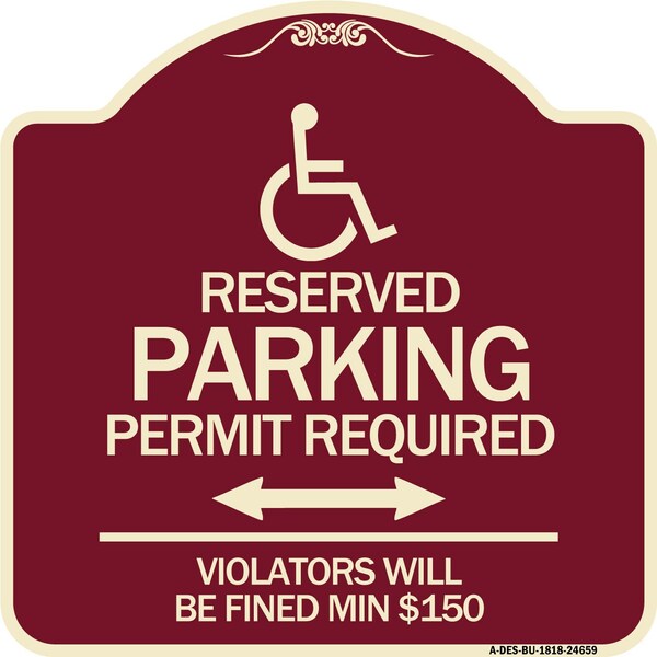 Signmission Connecticut Reserved Parking Permit Required Violators Fined Min $150 Alum, 18" x 18", BU-1818-24659 A-DES-BU-1818-24659 - main